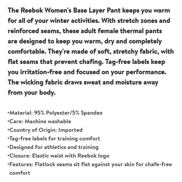 Reebok Women's Base Layer Pant, 1 Pack, Size L - Picture 6 of 6